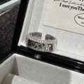 Elegant S925 sterling silver ring featuring hammered texture and double row zircon stones - Adjustable Open / White Gold