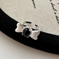 Anillo de mariposa de plata S925 con acabado cepillado y ágata negra ovalada - Estilo Ágata Negra Mariposa (JZD068)