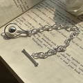 Minimalist S925 sterling silver beaded bracelet with OT clasp on vintage book pages - 925 Silver / Silver (SLS154)