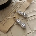 Retro S925 sterling silver peanut pendant earrings with gold beads on beige background - 925 Silver / Peanut Design (EH155)