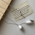 Retro S925 sterling silver necklace with matte brushed teardrop pendant on vintage paper - Double Water Drop Brushed Style (XLV115) / 925 Silver
