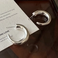 S925 sterling silver hollow C-shaped hoop earrings with a high-polished metallic finish - C-Shaped Chunky Hoop Style (EH163) / 925 Silver