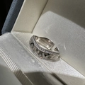 Sparkling S925 sterling silver wide wave ring with double row crystals and carvings - Adjustable Open / Platinum (MFJ097)