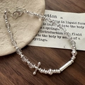 Elegante bracciale in argento S925 con perle di cristallo bianco e ciondolo a croce - Stile Perline Cristallo Bianco Croce (22SL13) / Argento 925