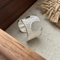 S925 Sterling silver wide open ring with vintage bark texture and irregular hollow design - Adjustable Open / Silver (JZB140)
