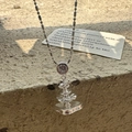 Vintage S925 sterling zilveren fontein ketting met ronde zirkoon op stenen basis - Fontein Stijl (XLT116) / 925 zilver