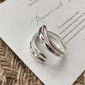 Minimalist S925 sterling silver crossover ring with a polished finish on poetic card - Adjustable Open / Silver Irregular Wave Cross Style (JZB149)