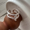 Minimalist S925 sterling silver double-layered open ring with metal bead accents - Adjustable Open / Double Layer Open Style (JZB157) / Silver