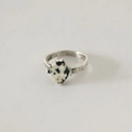 Minimalist S925 silver ring with hammered texture and a round dalmatian jasper stone - 14# / Round Dalmatian Jasper Hammered Style (JZB184)