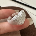S925 sterling silver heart-shaped adjustable ring with vintage matte grain texture - Adjustable Open / Textured Heart (JZB151)