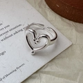 S925 Sterling Silber minimalistischer hohler Herzring mit poliertem Finish - Einstellbar Offen / Gehämmerter Runder Stil (JZA114)