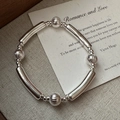 Pulsera minimalista de plata esterlina S925 con tubos pulidos y esferas texturizadas - Plata 925 / Plateado (22SL32)