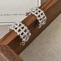 Eleganti orecchini a cerchio in argento S925 con motivo a rete intrecciata e texture - Stile a Forma di C a Griglia Intrecciata (EHK066) / Argento 925