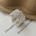 S925 sterling silver hollow lace open ring with minimalist geometric weaving texture - Adjustable Open / Lace Hollow Open Style (JZG123)