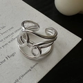 Minimalist S925 sterling silver multi-layer wrap open ring with polished finish - Adjustable Open / Intertwined Design (JZB174)
