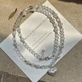 S925 Sterling Silber Perlenkette mit weißen Kristallen und mattiertem Herzanhänger - 925er Silber / Mattierter Herzanhänger Perlenstil (51TL21)