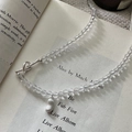 Collar de plata S925 con cuentas de cristal y colgante de grano de café esmerilado - Estilo de Frijol Anudado con Cristal Blanco (51TL41) / Plata 925