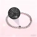 Pulsera de cadena cubana de acero plateado con piedra de proyección de 100 idiomas - Plateado
