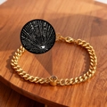 Pulsera de cadena cubana dorada para parejas con colgante circular de proyección - Dorado