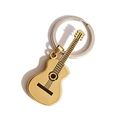 Golden guitar pendant keychain with detailed engraving and silver metal key ring - Gold
