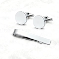 Set gemelli e fermacravatta in acciaio inossidabile argento lucido per uomo su peluche bianco - Set / Argento