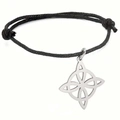 Minimalistisches schwarzes geflochtenes Armband mit silbernem Hexenknoten-Anhänger - Silber