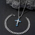 Set collana e bracciale a croce in acciaio inossidabile con smalto blu e strass lucidi - Collana E Bracciale / Blu