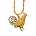 Collar hip hop con colgante de gallo chapado en oro y diamantes de imitación para hombre - Dorado