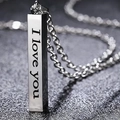 Polished silver stainless steel rectangular bar necklace engraved with I LOVE YOU - 1 Piece / Silver