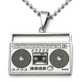 Detalle del colgante de radio plateado con grabados retro y cadena de bolas - Colgante Con Cadena De 60cm / Cadena de Cuentas Redondas 60cm