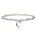 Pulsera de cadena de acero inoxidable plateado pulido con colgante de corazón y cierre - Cierre de Langosta Plateado