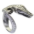 Detail view of vintage silver crocodile ring showing scale texture and adjustable band - Adjustable Open / Silver