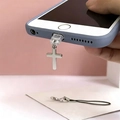 Polished silver stainless steel cross phone dust plug charm with transparent connector - Silver (For iPhone)