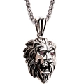 Collar colgante de cabeza de león vintage de acero inoxidable con ojos de circonita roja para hombre - Plateado