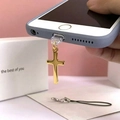 Golden stainless steel cross phone charm with dust plug and black lanyard accessory - Gold (For Type-C)