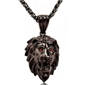 Collar de cabeza de león para hombre en acero negro mate con ojos de cristal rojo - Color gunmetal