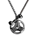 Collar de fitness plateado con colgantes de mancuerna y disco en una cadena de eslabón cuadrado - Negro