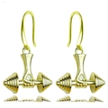 Men's champagne gold dumbbell earrings featuring hand holding a weight on white backdrop - 18K Gold Color