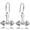 Silver fitness dumbbell pendant hook earrings for women with detailed muscle and grip textures - White Gold Color