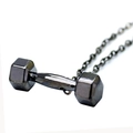 Polished gunmetal dumbbell pendant necklace with creative fitness hex weights and chain - Black