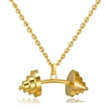 Polished gold dumbbell pendant necklace with durable O-chain for fitness enthusiasts - Champagne Gold