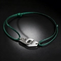 Minimalist handcuffs titanium steel bracelet with dark green woven cord for men and women - Green Rope Silver Metal