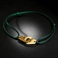 Minimalist green braided rope bracelet with gold-tone handcuffs interlocking charm - Green Rope Gold Metal