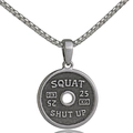 Collana fitness da uomo in acciaio con pendente a disco e incisione Squat e 25KG - Stile Disco Bilanciere SQUAT SHUT UP (NA103S)