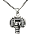 Collar con colgante de canasta de baloncesto hip hop en plata vintage con cadena - Plata antigua