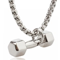 Collana con ciondolo a manubrio in argento lucido con catena box per amanti del fitness - Argento