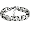 Polished 3.2mm silver stainless steel curb chain bracelet for men with lobster clasp - Silver Bracelet