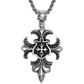 Collier avec pendentif croix crâne punk argenté vintage et chaîne métallique tressée - Argenté