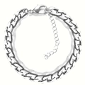 Silver NK curb chain bracelet in stainless steel with lobster clasp and extension link - Silver NK Flattened Bracelet