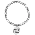 Bracelet extensible en perles d'acier inoxydable argenté 8mm avec breloque gravée - Argent (Stronger Than Yesterday)